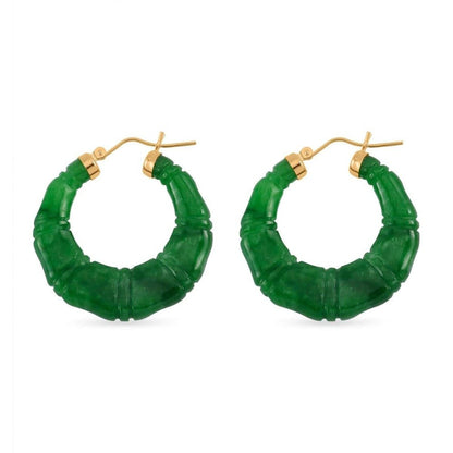 Jade Stone Carved Hoop Earrings