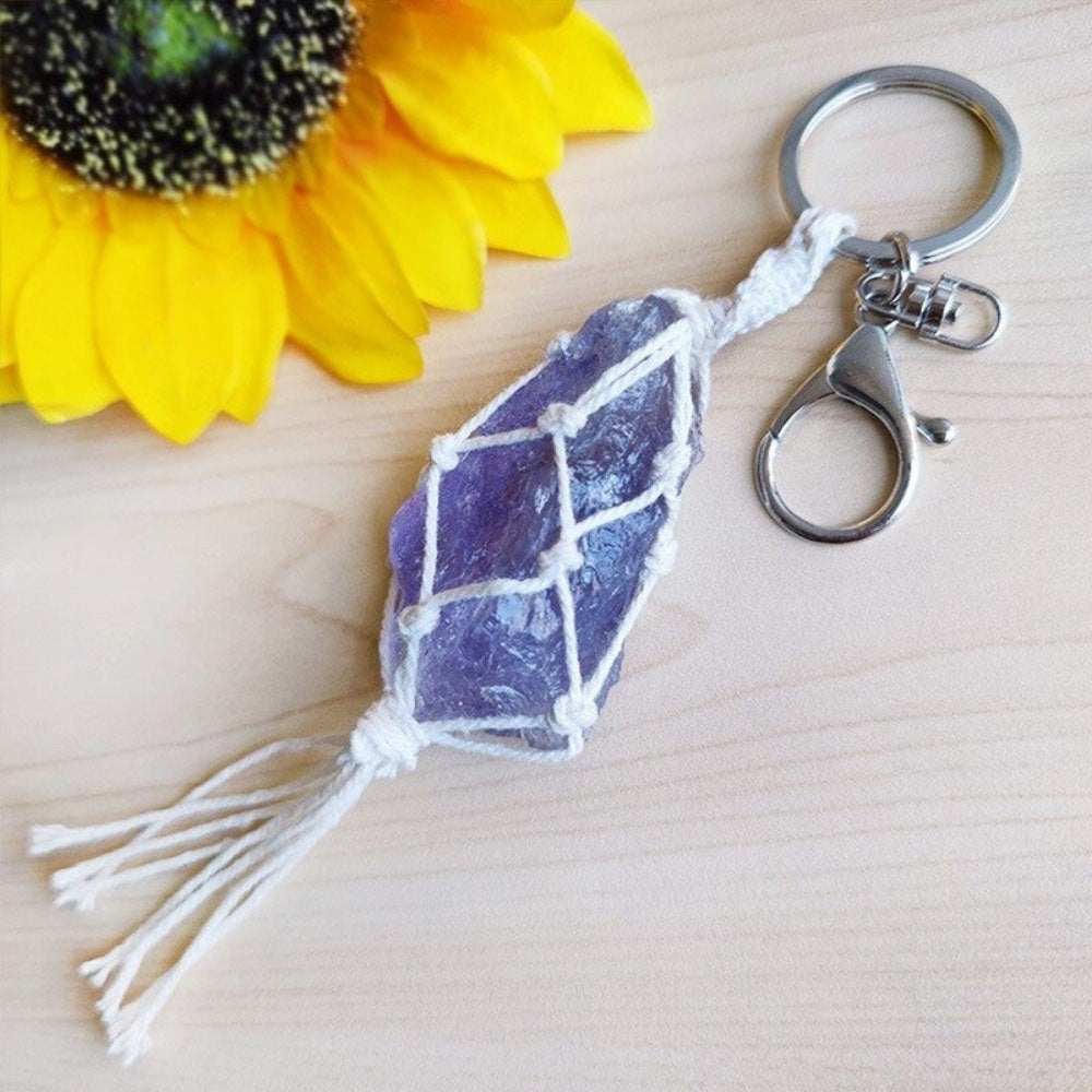 Boho Crystal Macrame Keychain