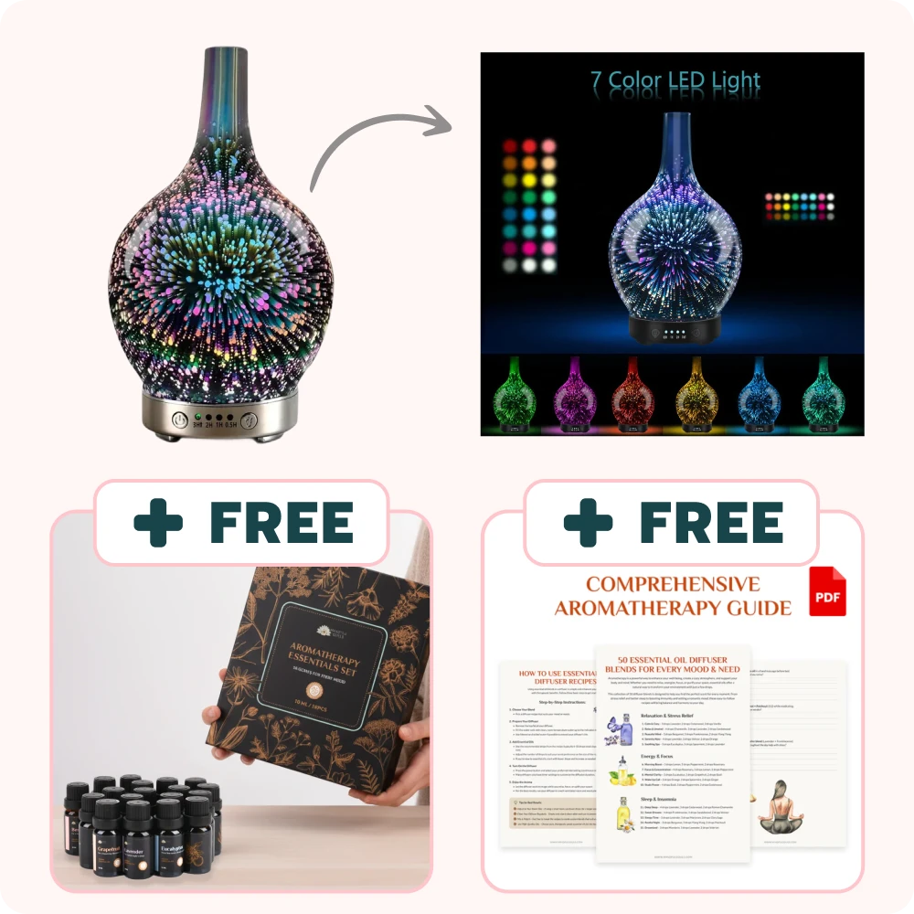 Oil Aroma Diffuser 3D Glass + FREE Digital Guide & 18 Organic Essential Oils Set