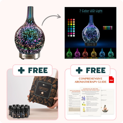 Oil Aroma Diffuser 3D Glass + FREE Digital Guide & 18 Organic Essential Oils Set