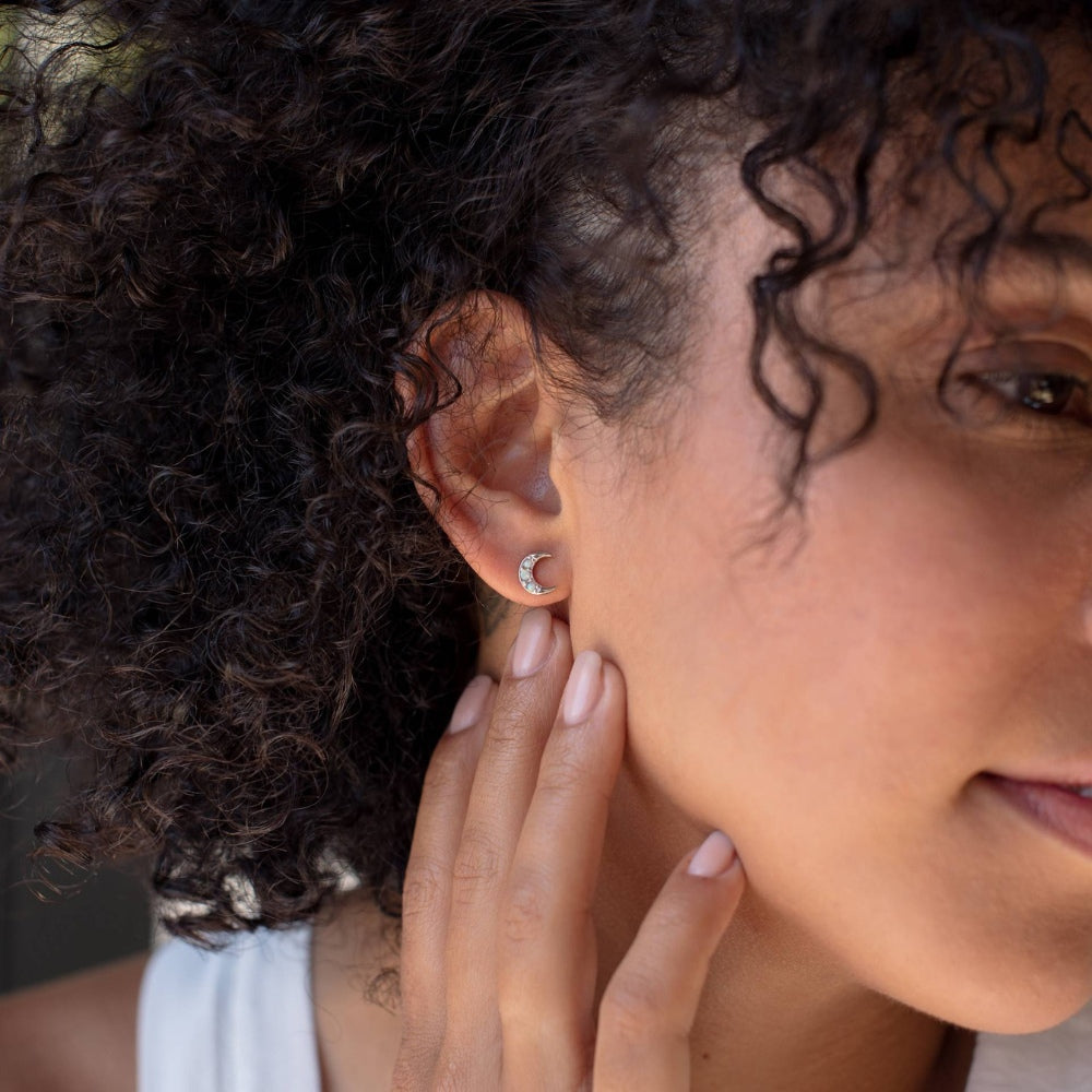 Crescent Moon Celestial Opal Earrings