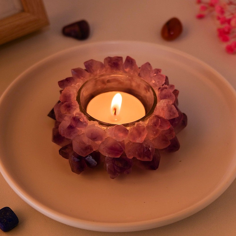 Purple Amethyst Crystal Candle Holder