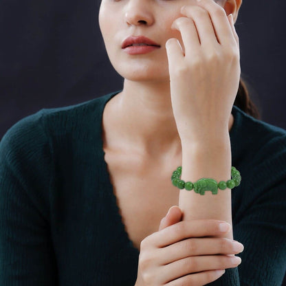 Green Jade Carved Bead Bracelet