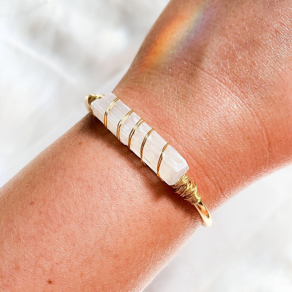 Wire Wrapped Selenite Bangle