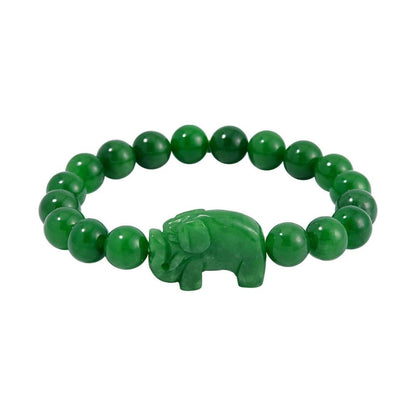 Green Jade Carved Bead Bracelet