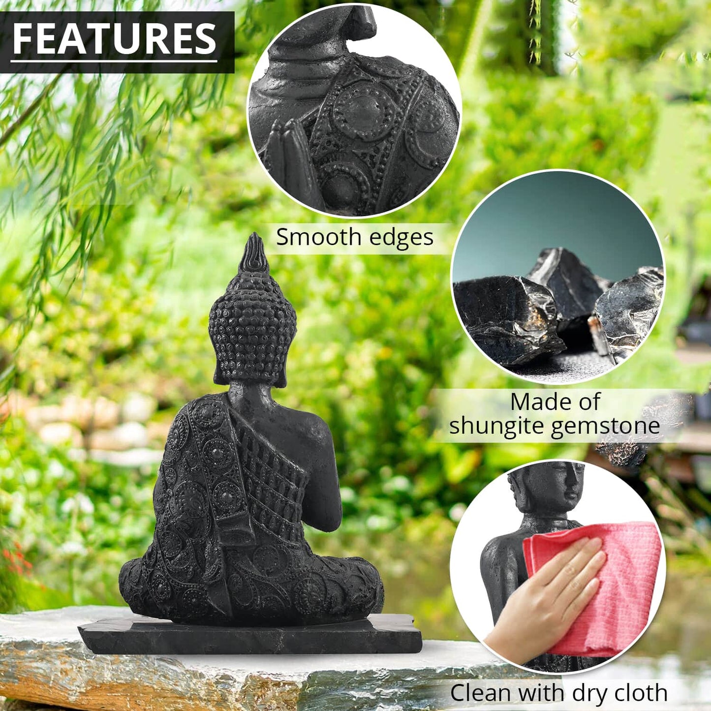 Natural Shungite Stone Buddha Statue