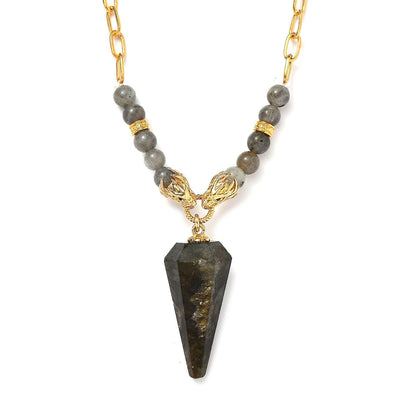 Labradorite & Black Spinel Dragon Necklace — Mystical Power & Style