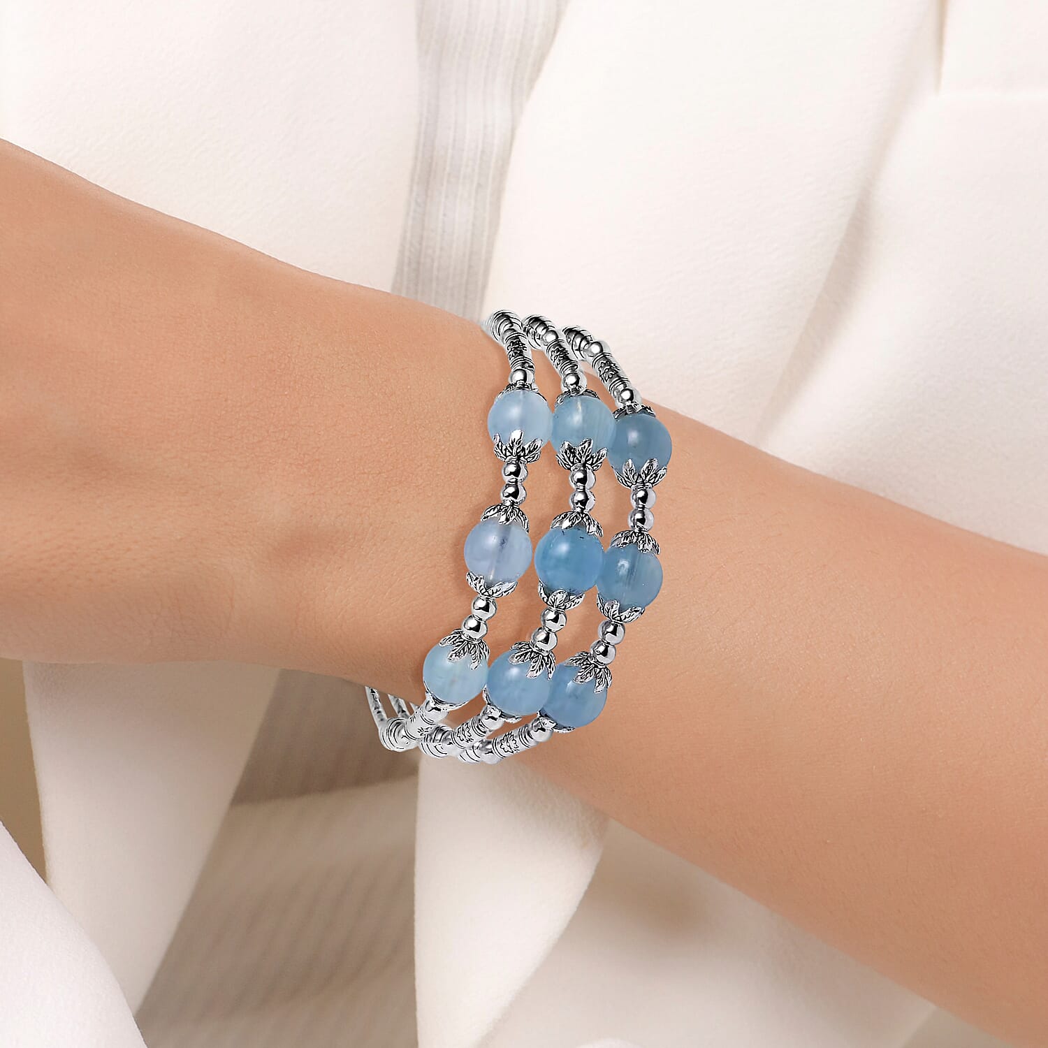 Mangoro Aquamarine 3-Row Station Bracelet — The Essence of Timeless Elegance