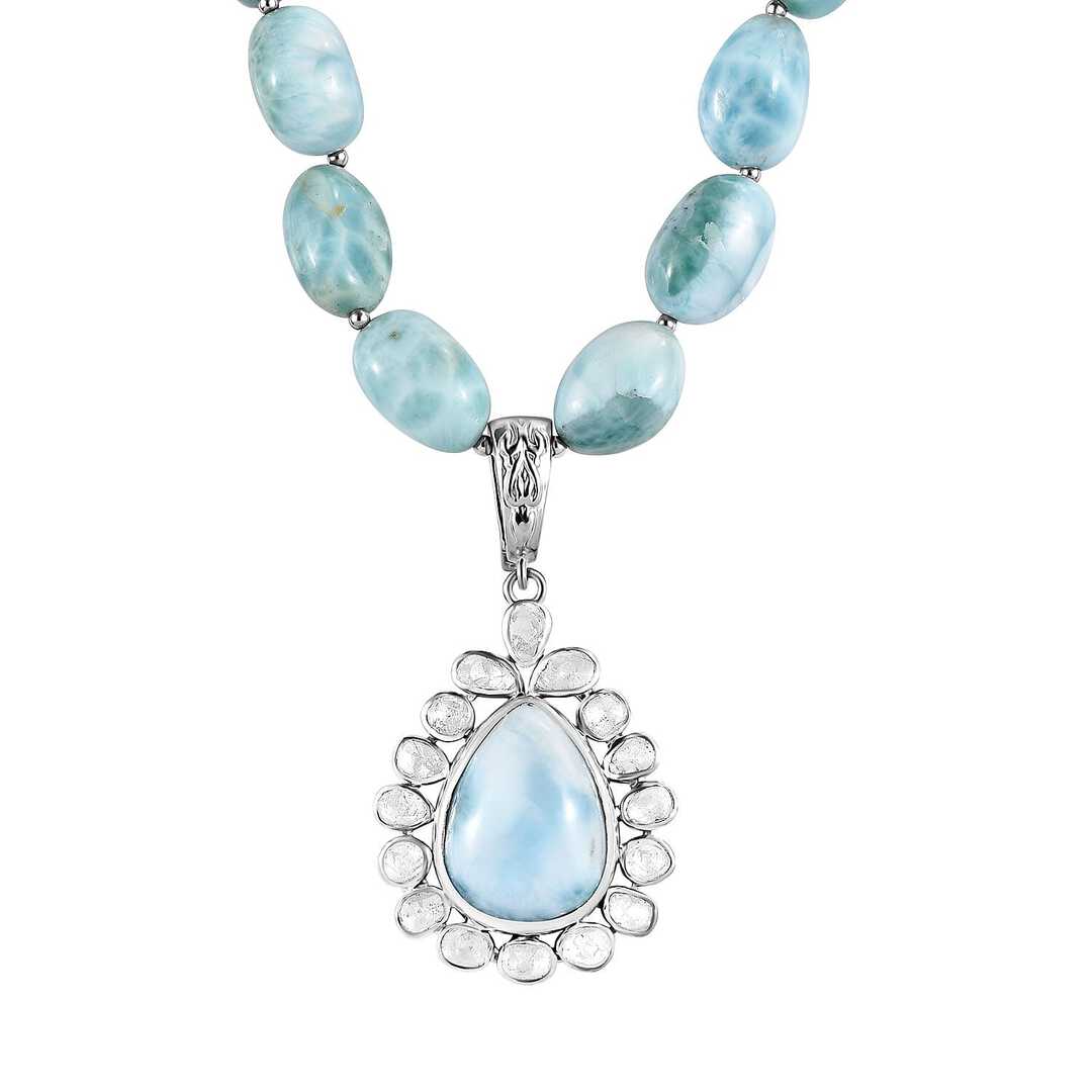 Larimar and Diamond Tree of Life Necklace