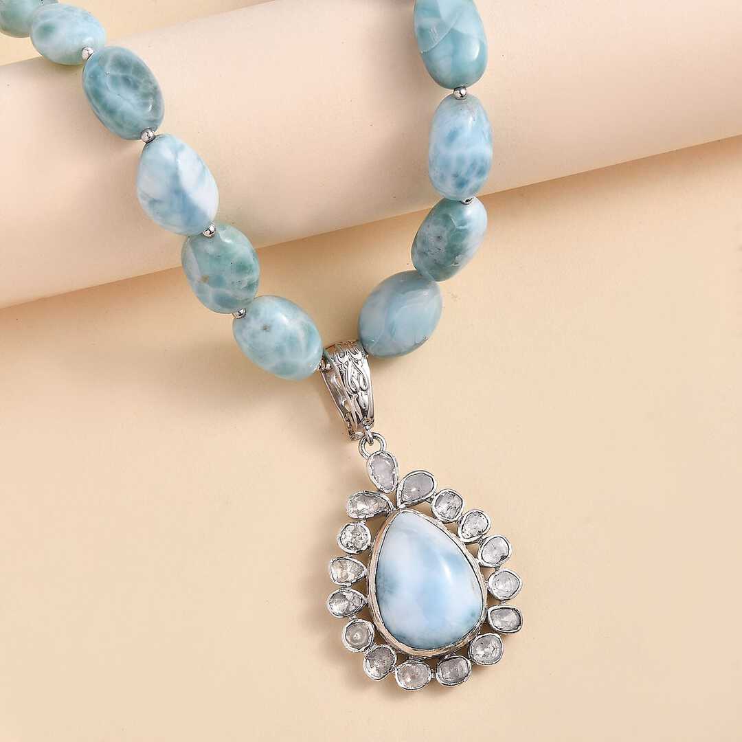 Larimar and Diamond Tree of Life Necklace