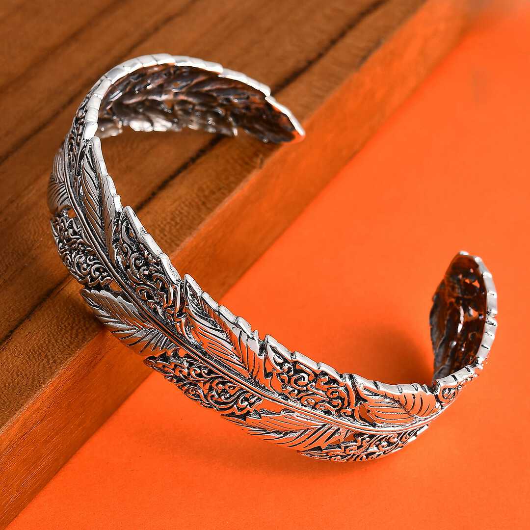 Bali Legacy Sterling Silver Ginkgo Leaf and Feather Cuff Bracelets