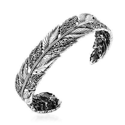 Bali Legacy Sterling Silver Ginkgo Leaf and Feather Cuff Bracelets