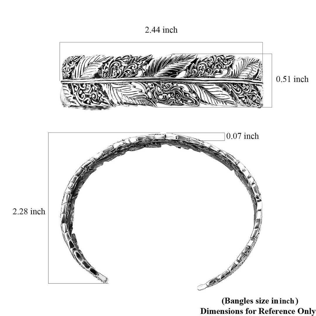 Bali Legacy Sterling Silver Ginkgo Leaf and Feather Cuff Bracelets