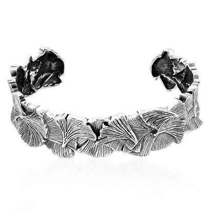 Bali Legacy Sterling Silver Ginkgo Leaf and Feather Cuff Bracelets