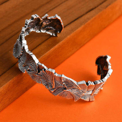 Bali Legacy Sterling Silver Ginkgo Leaf and Feather Cuff Bracelets