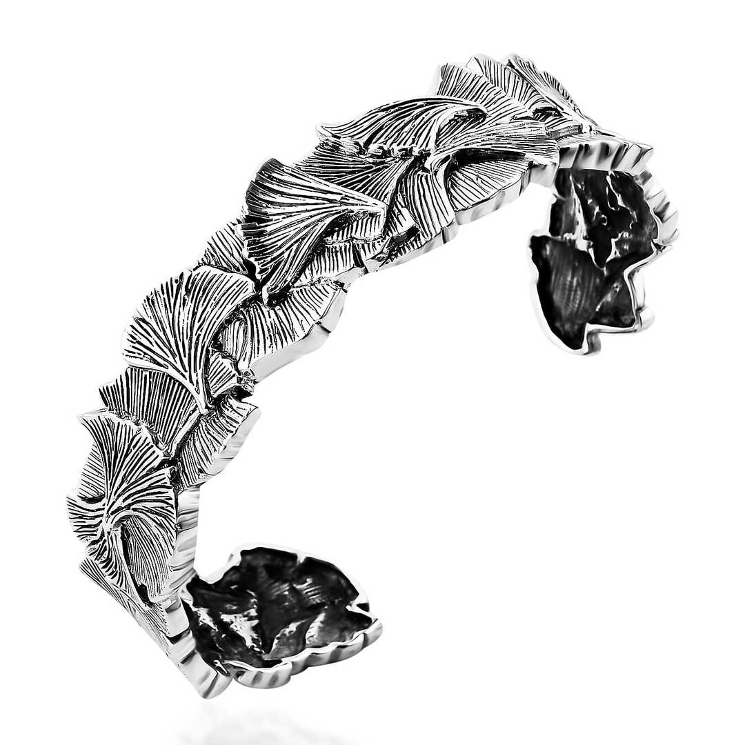Bali Legacy Sterling Silver Ginkgo Leaf and Feather Cuff Bracelets
