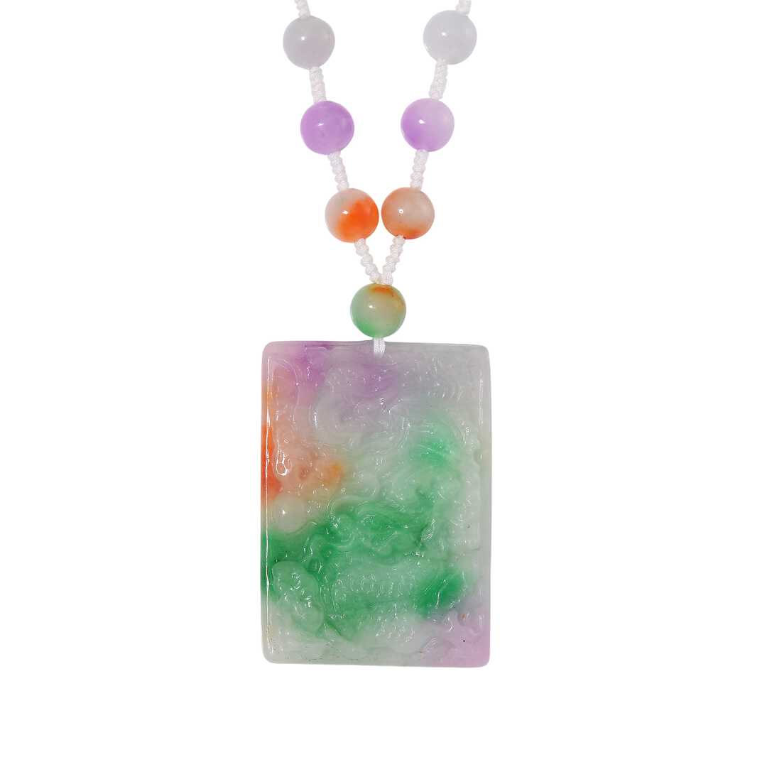 Multi-Color Jade Carved Pendant Necklace