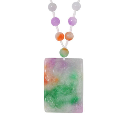 Multi-Color Jade Carved Pendant Necklace