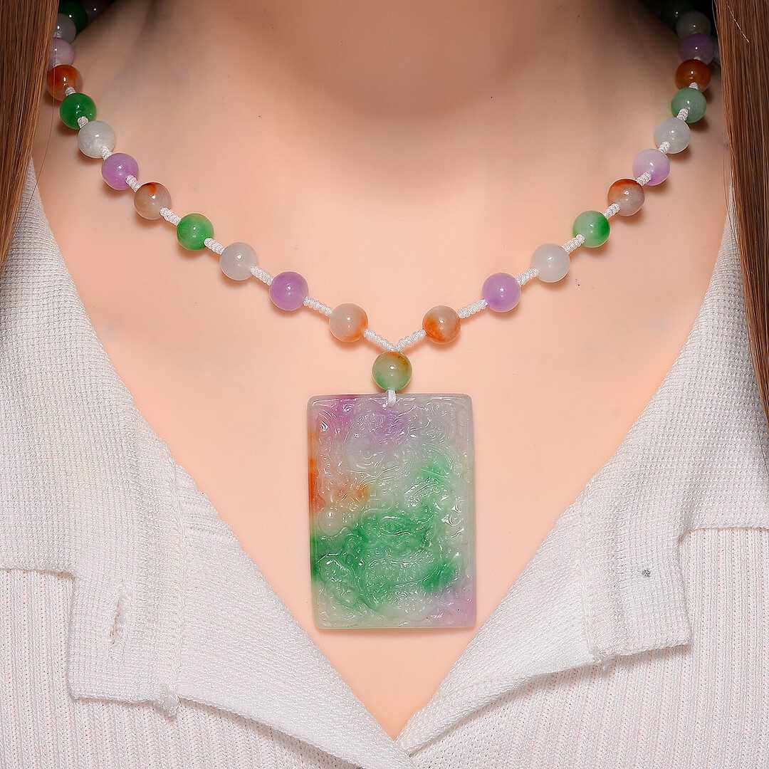 Multi-Color Jade Carved Pendant Necklace