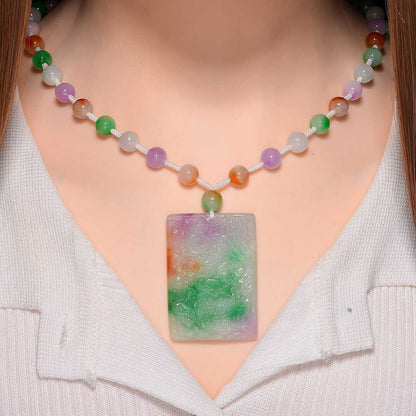 Multi-Color Jade Carved Pendant Necklace