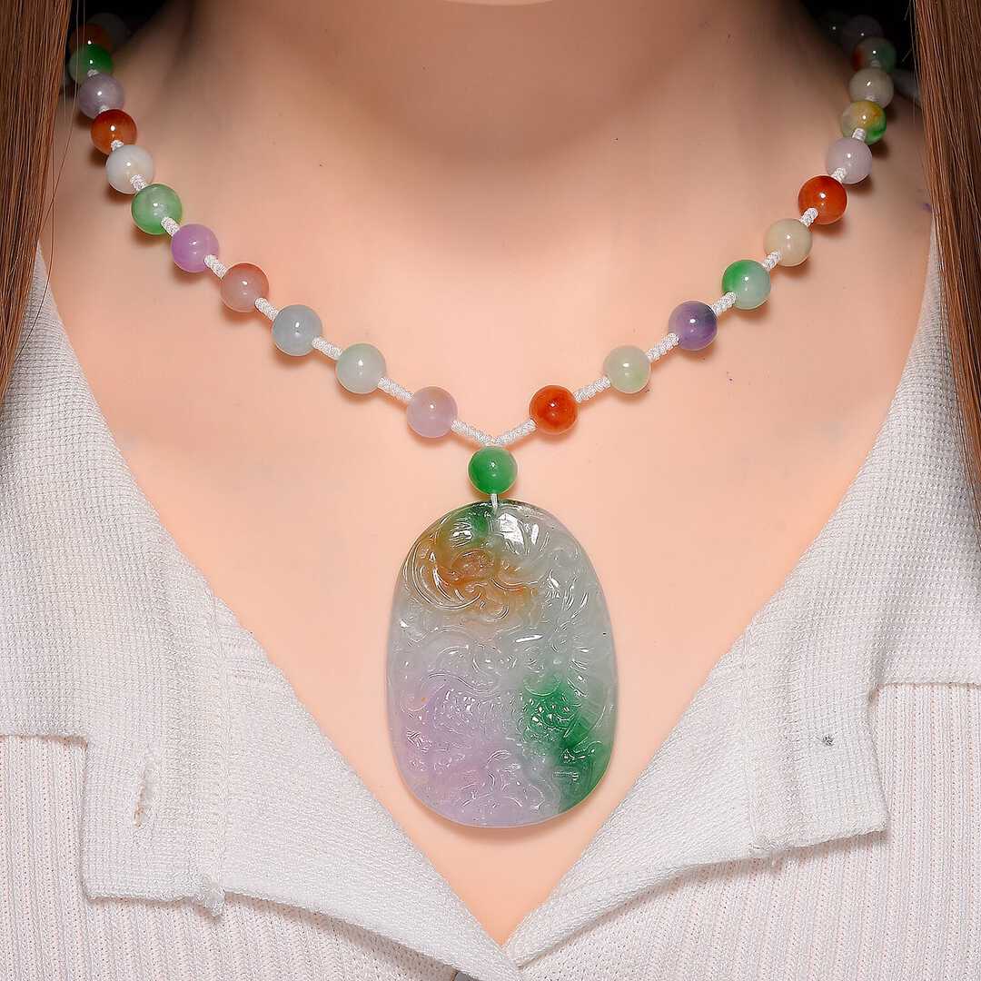 Multi-Color Jade Carved Pendant Necklace