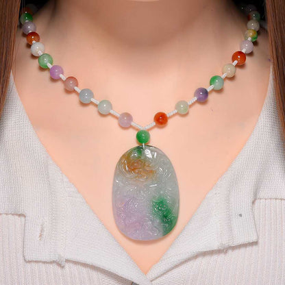 Multi-Color Jade Carved Pendant Necklace