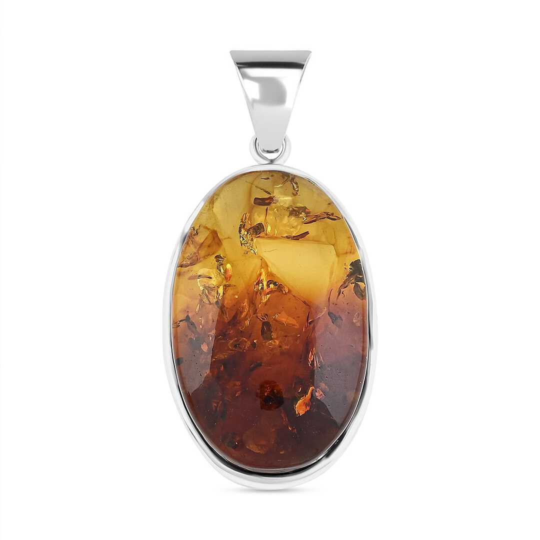 Baltic Amber Oval Harmony Pendant in Sterling Silver