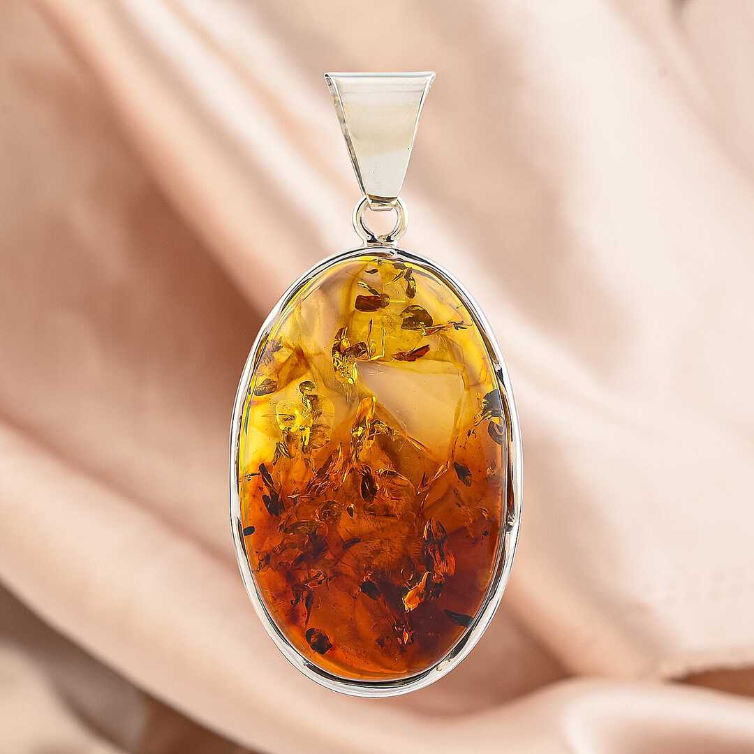 Baltic Amber Oval Harmony Pendant in Sterling Silver