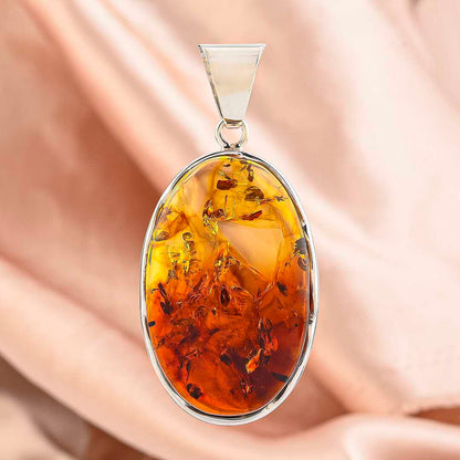 Baltic Amber Oval Harmony Pendant in Sterling Silver