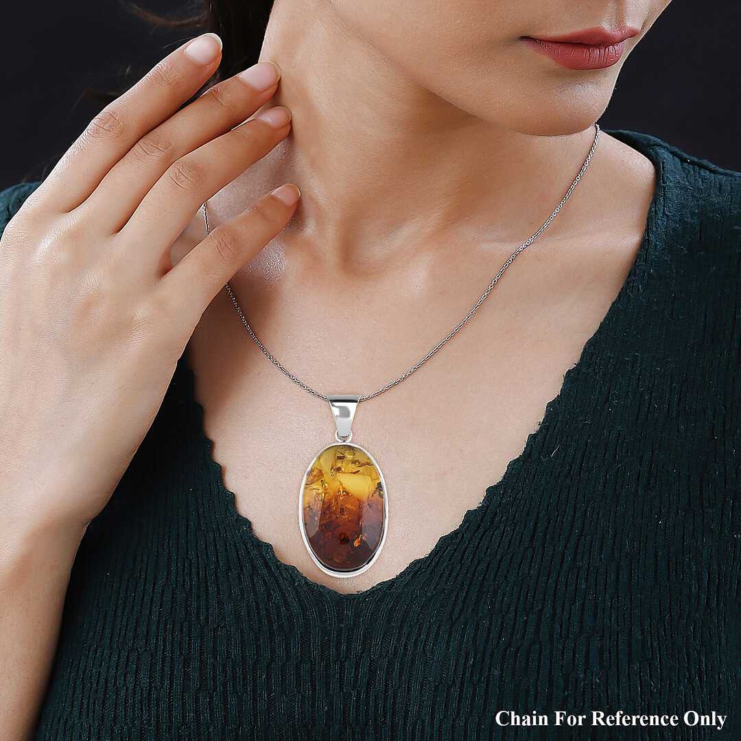 Baltic Amber Oval Harmony Pendant in Sterling Silver