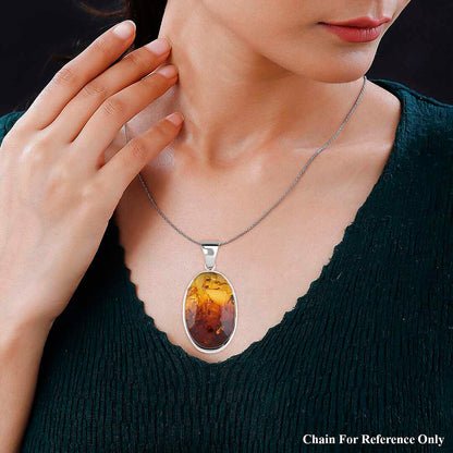 Baltic Amber Oval Harmony Pendant in Sterling Silver