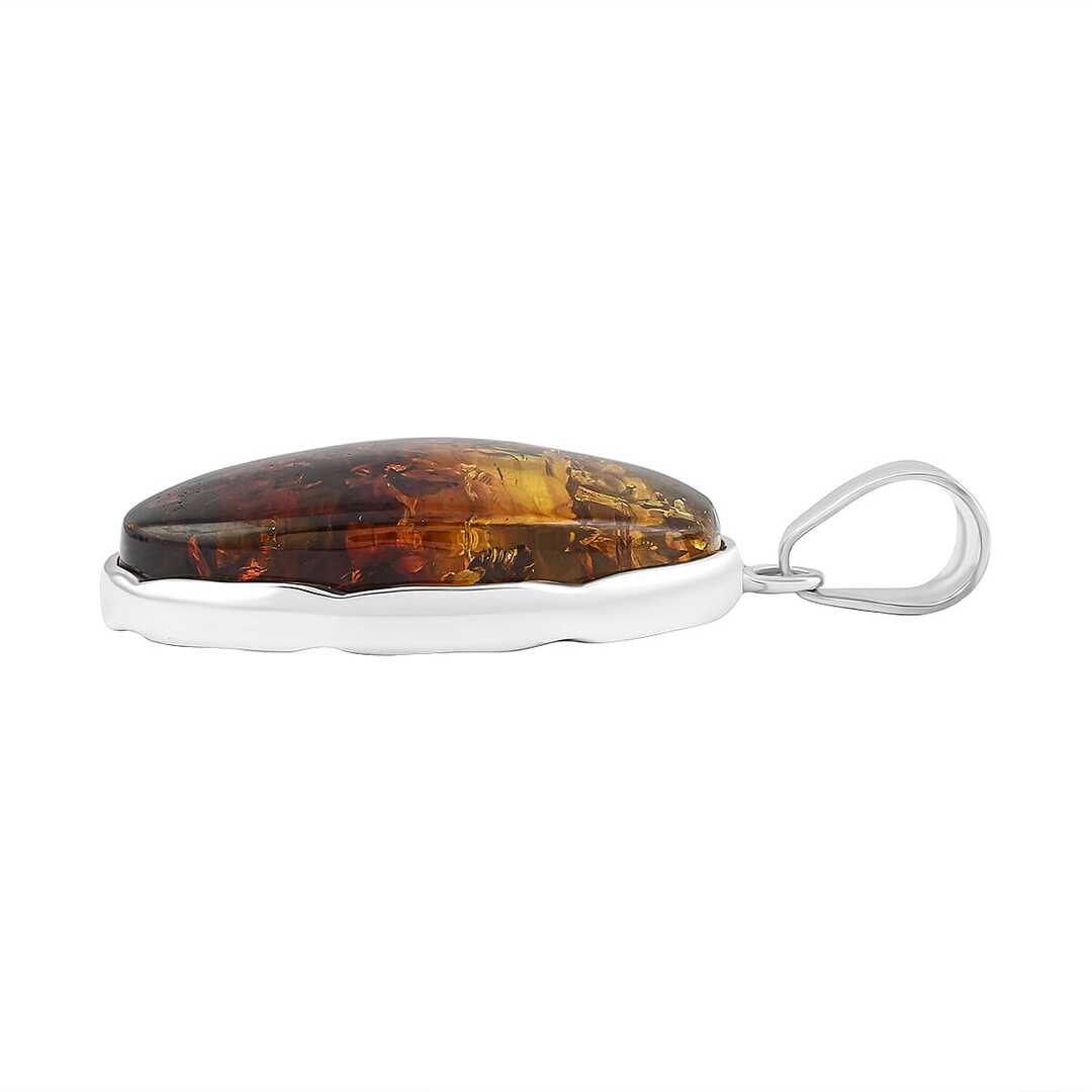 Baltic Amber Oval Harmony Pendant in Sterling Silver