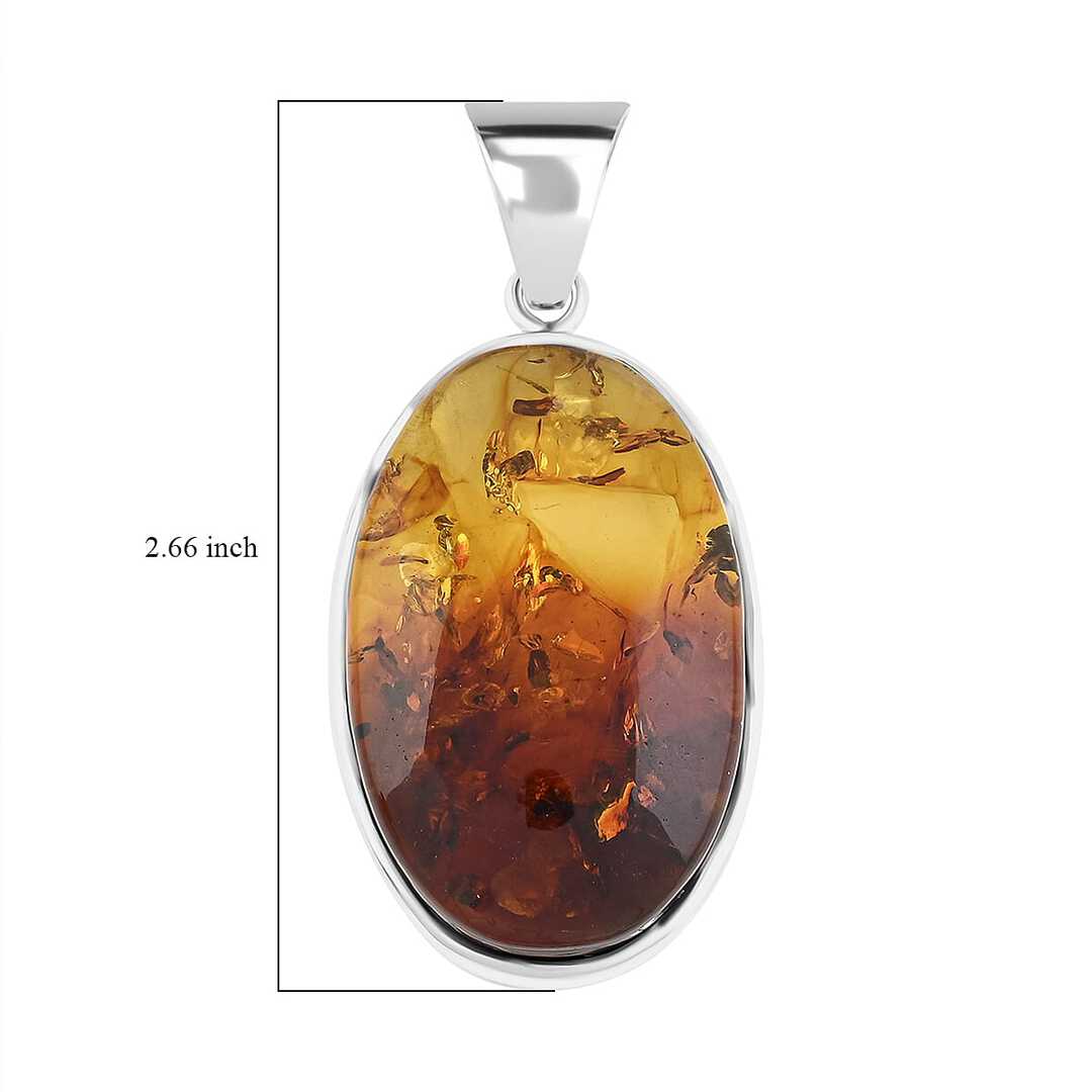 Baltic Amber Oval Harmony Pendant in Sterling Silver