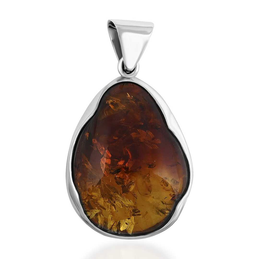 Baltic Amber Sculpted Drop Pendant in Sterling Silver
