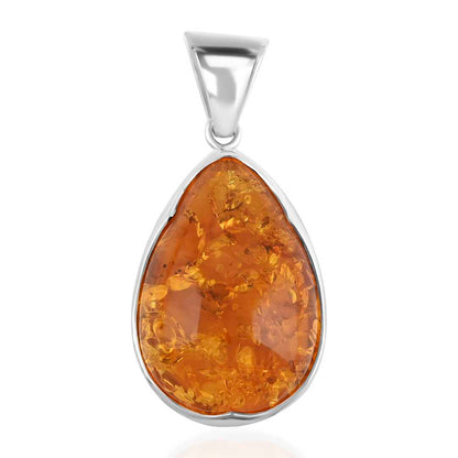 Baltic Amber Smooth Drop Pendant in Sterling Silver
