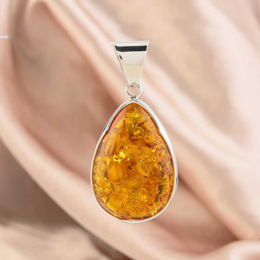 Baltic Amber Smooth Drop Pendant in Sterling Silver