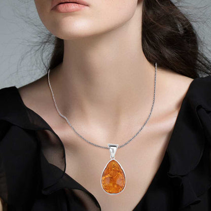 Baltic Amber Smooth Drop Pendant in Sterling Silver