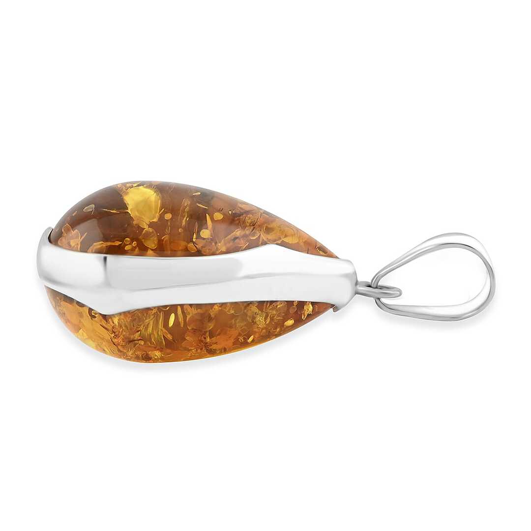 Baltic Amber Smooth Drop Pendant in Sterling Silver