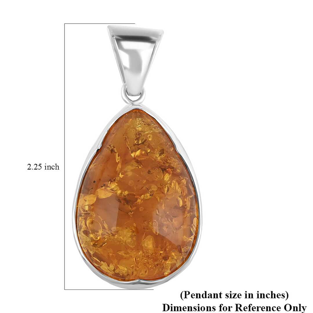 Baltic Amber Smooth Drop Pendant in Sterling Silver