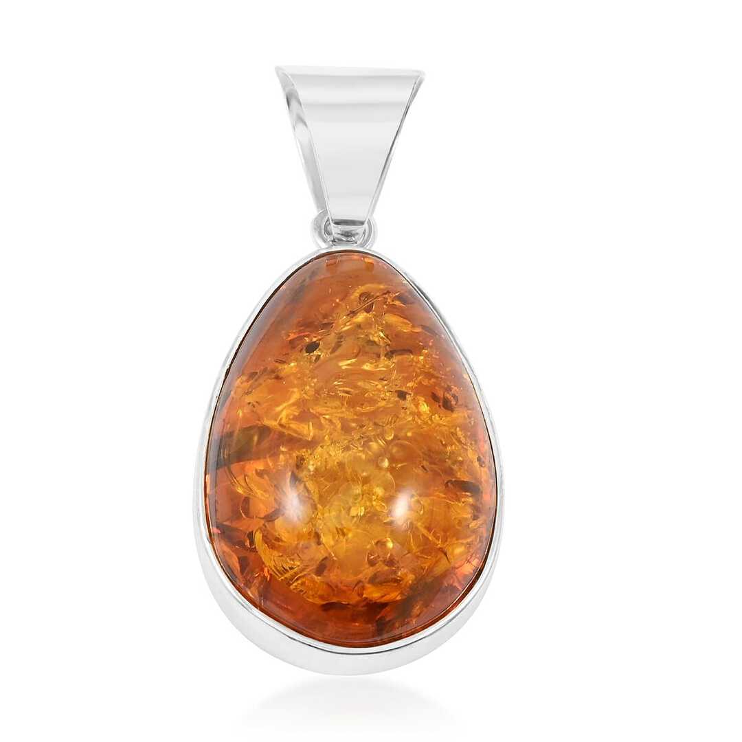 Baltic Amber Designer Teardrop Pendant in Sterling Silver