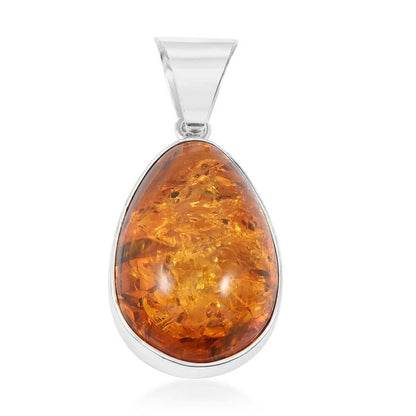 Baltic Amber Designer Teardrop Pendant in Sterling Silver