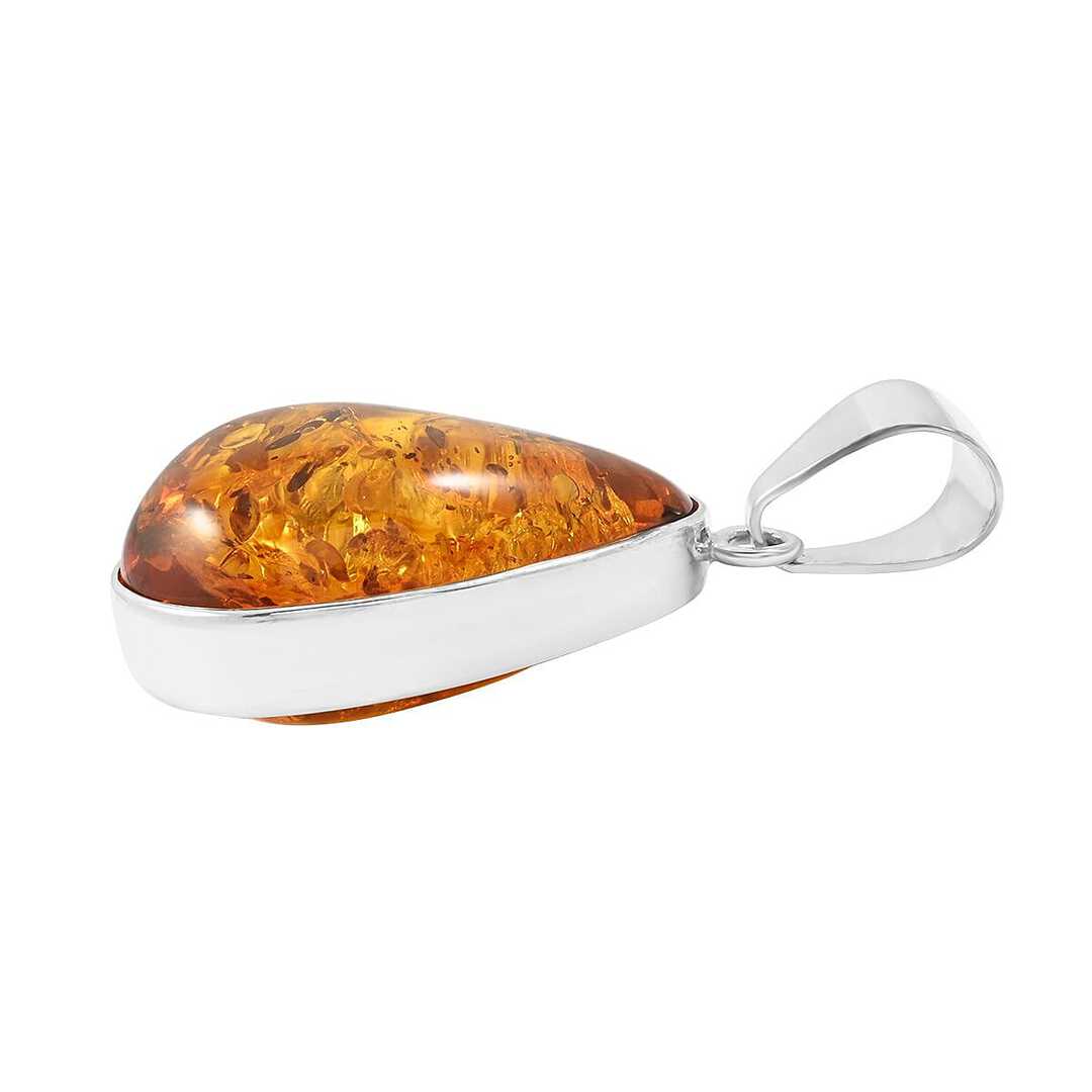 Baltic Amber Designer Teardrop Pendant in Sterling Silver