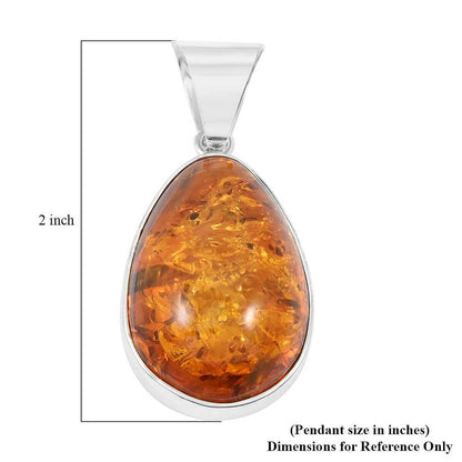 Baltic Amber Designer Teardrop Pendant in Sterling Silver