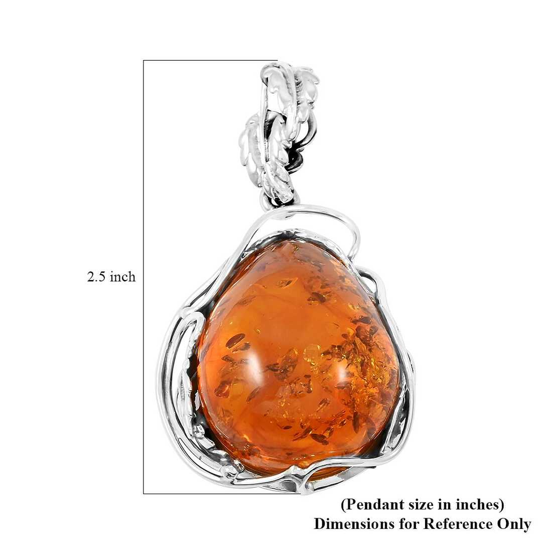 Baltic Amber Polished Drop Pendant in Sterling Silver