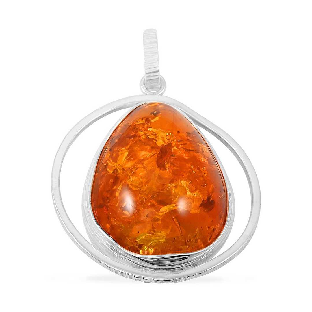 Baltic Amber Designer Drop Pendant in Sterling Silver