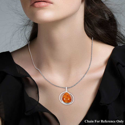 Baltic Amber Designer Drop Pendant in Sterling Silver