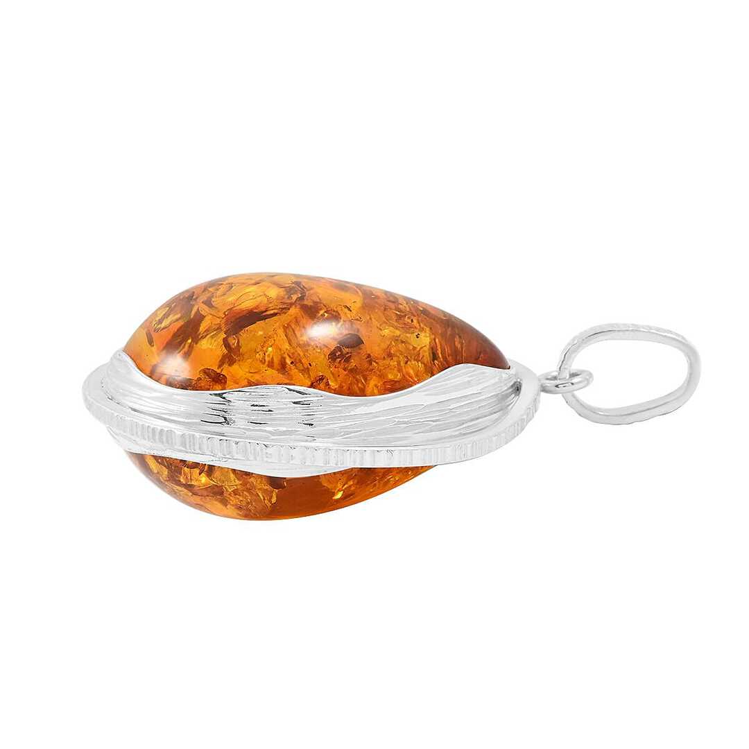 Baltic Amber Designer Drop Pendant in Sterling Silver