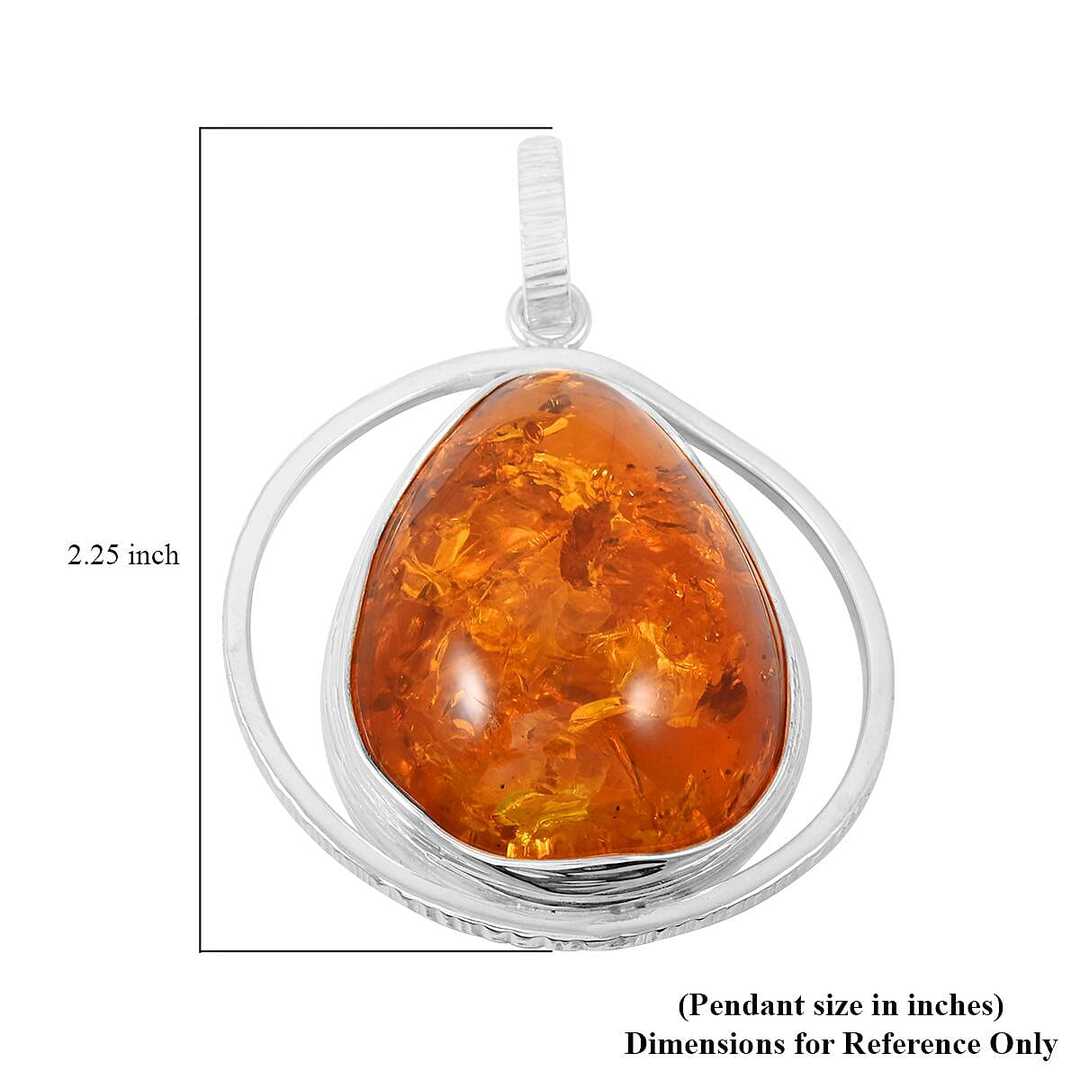 Baltic Amber Designer Drop Pendant in Sterling Silver