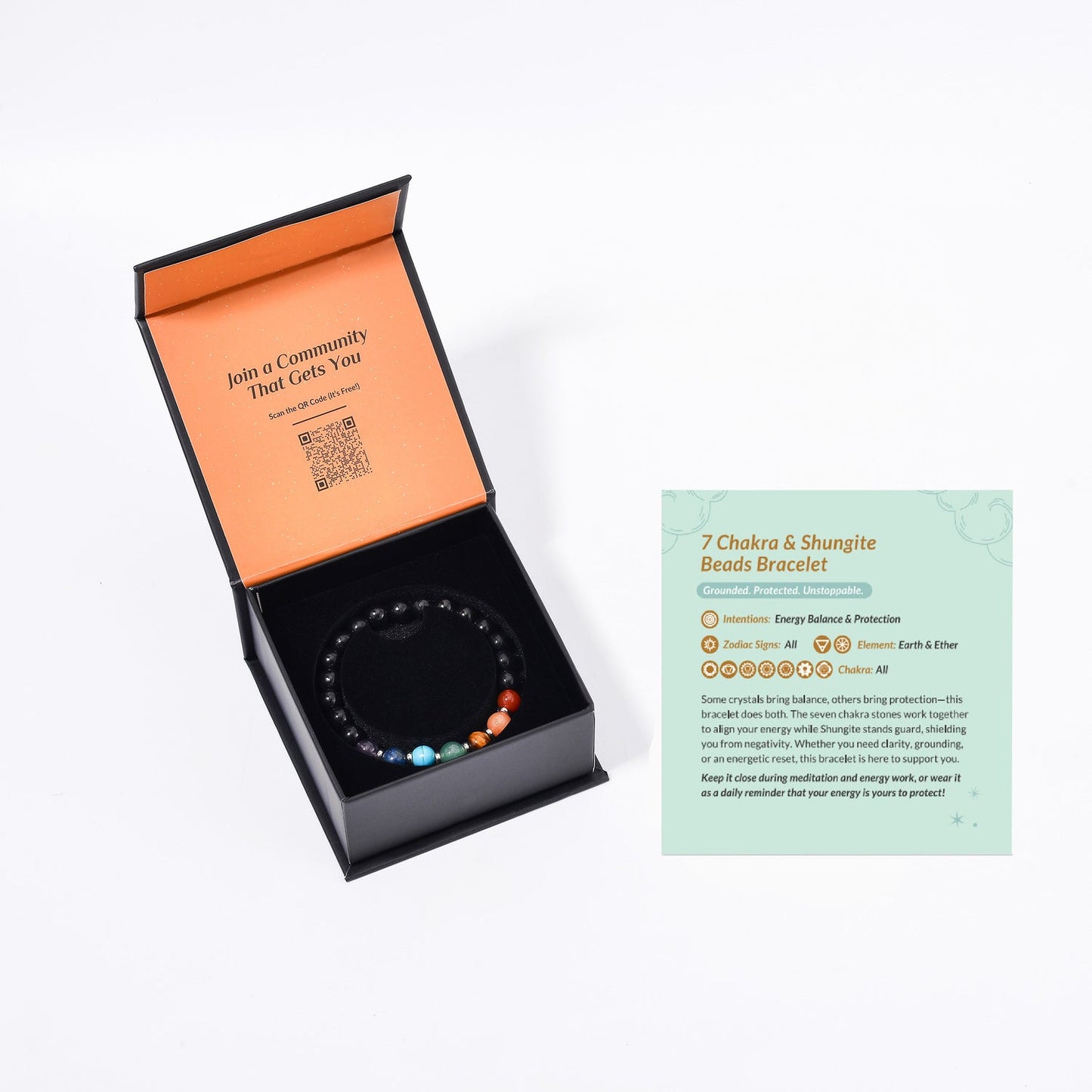 7 Chakra Bracelet with Shungite Beads – Portable Protection & Purification