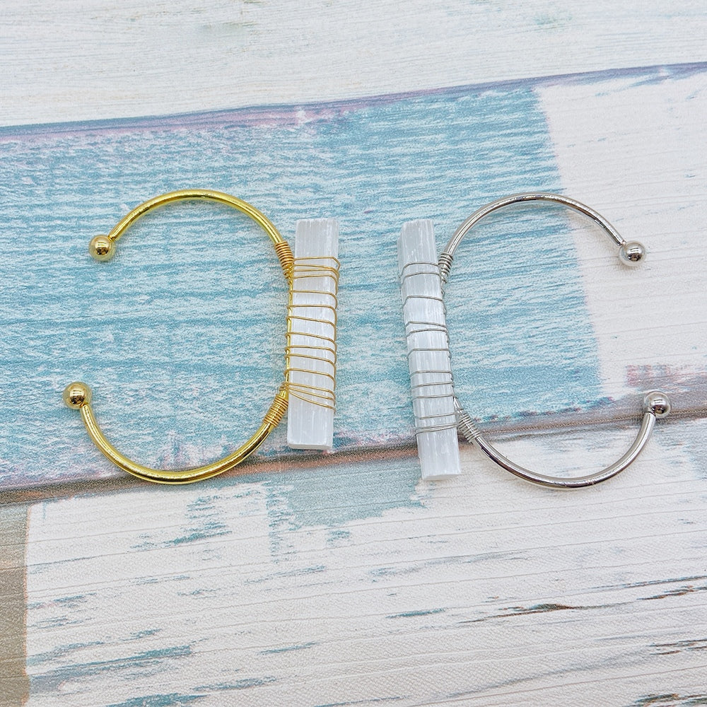 Wire Wrapped Selenite Bangle